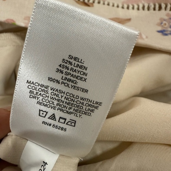 Express Floral Linen Blend Romper XL NWT Puff Sleeve Belted Lined Crochet $118 - Picture 6 of 11